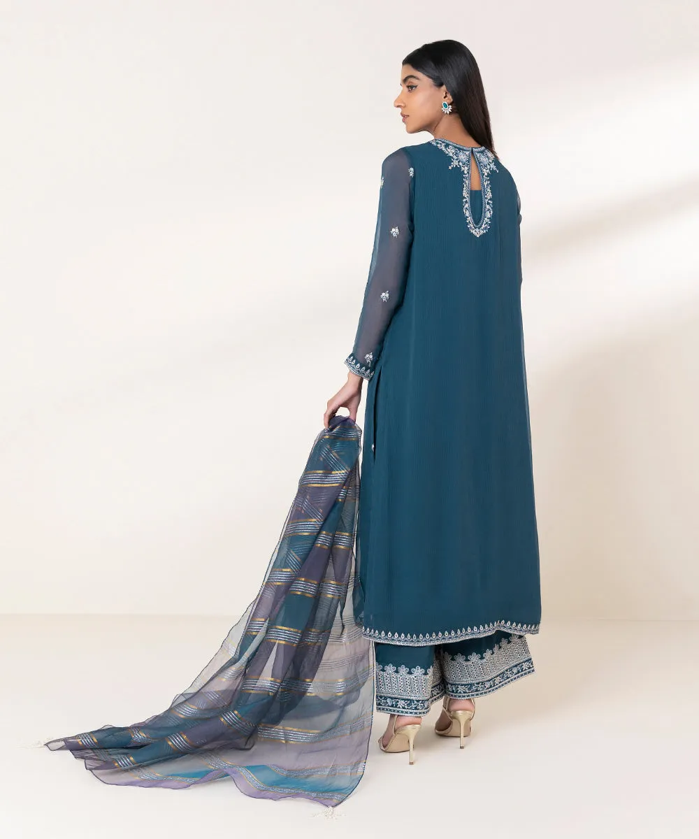 3 Piece - Embroidered Chiffon Suit