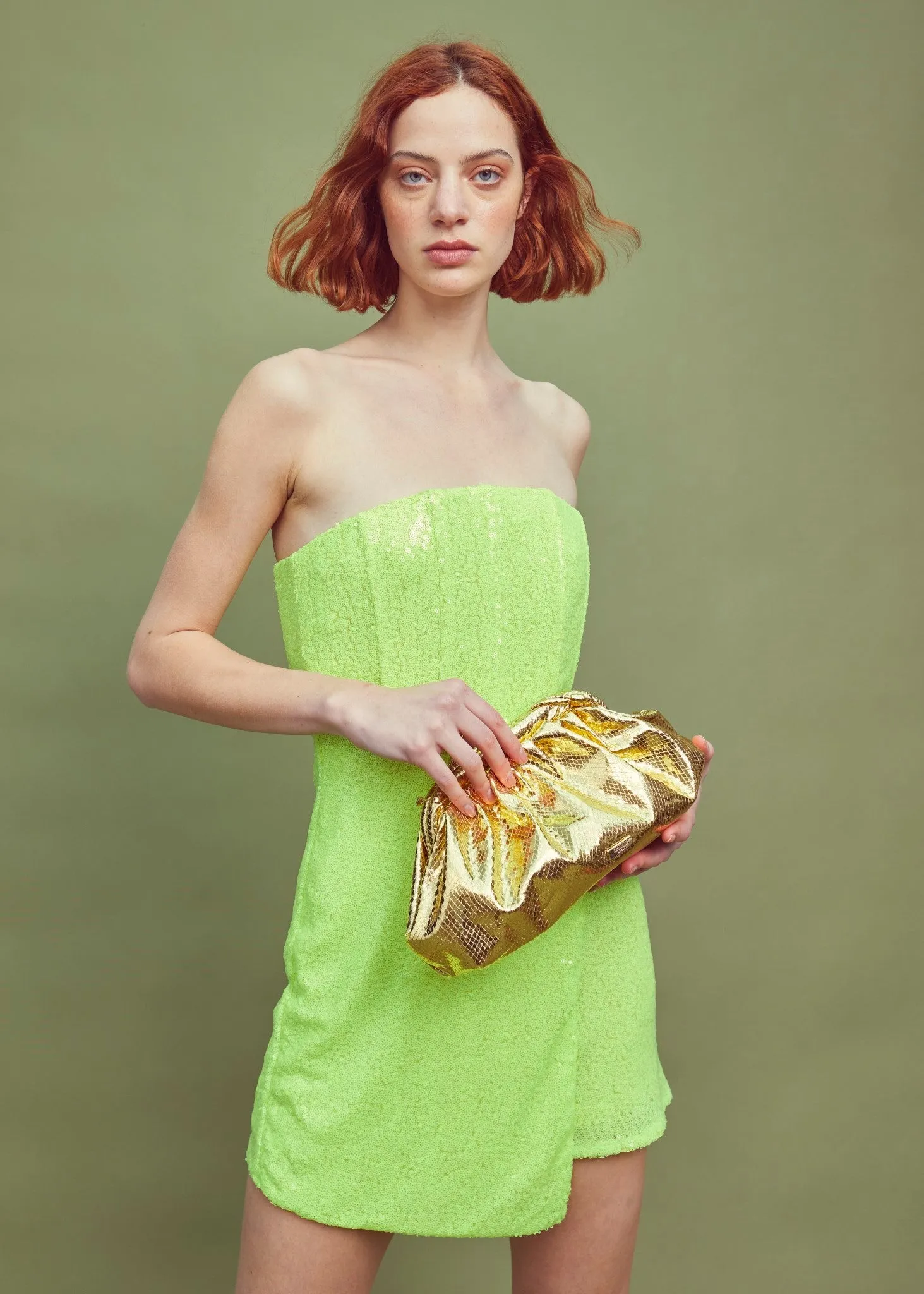 Acid-Green Sequin Corset Dress