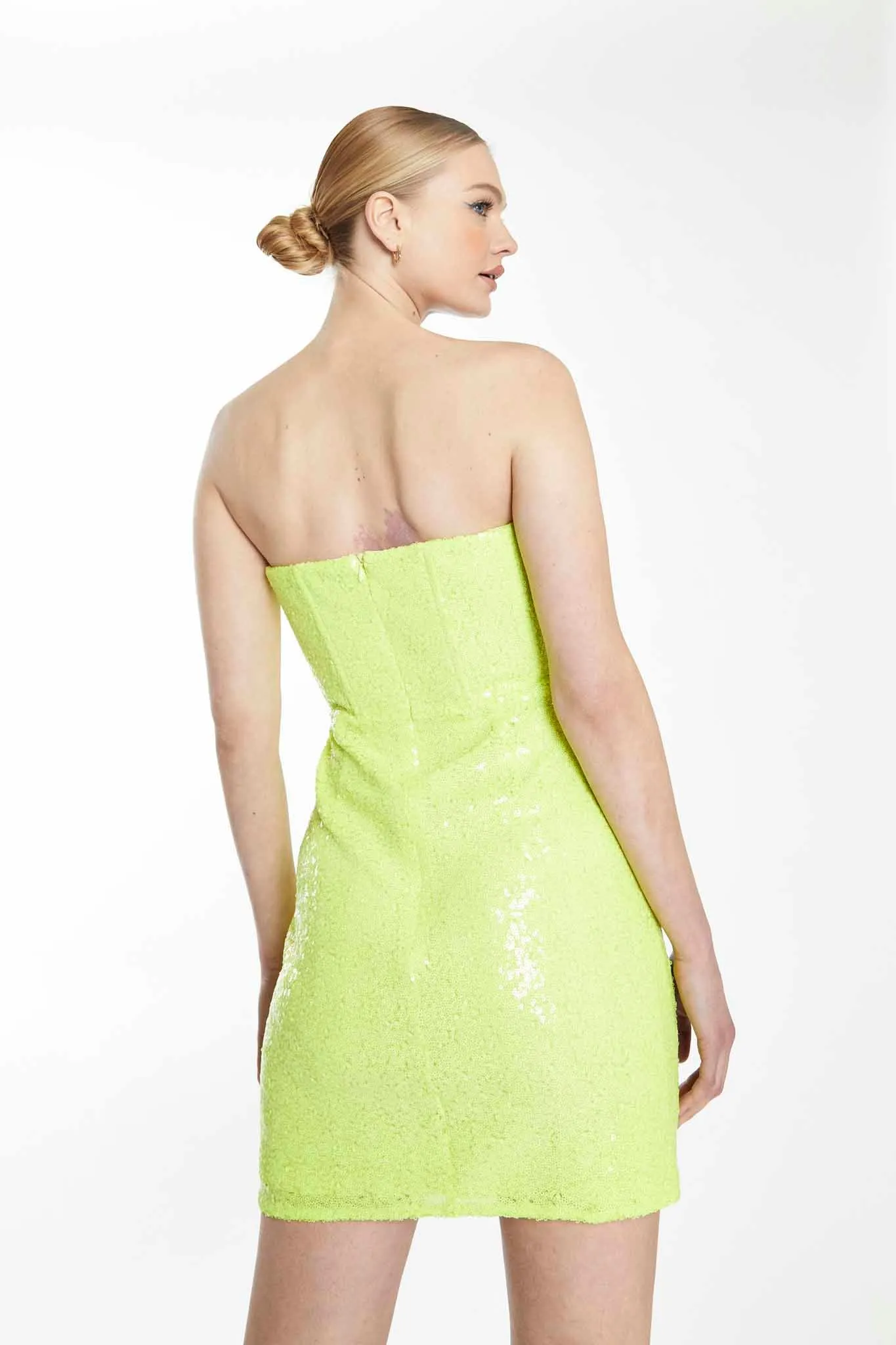 Acid-Green Sequin Corset Dress