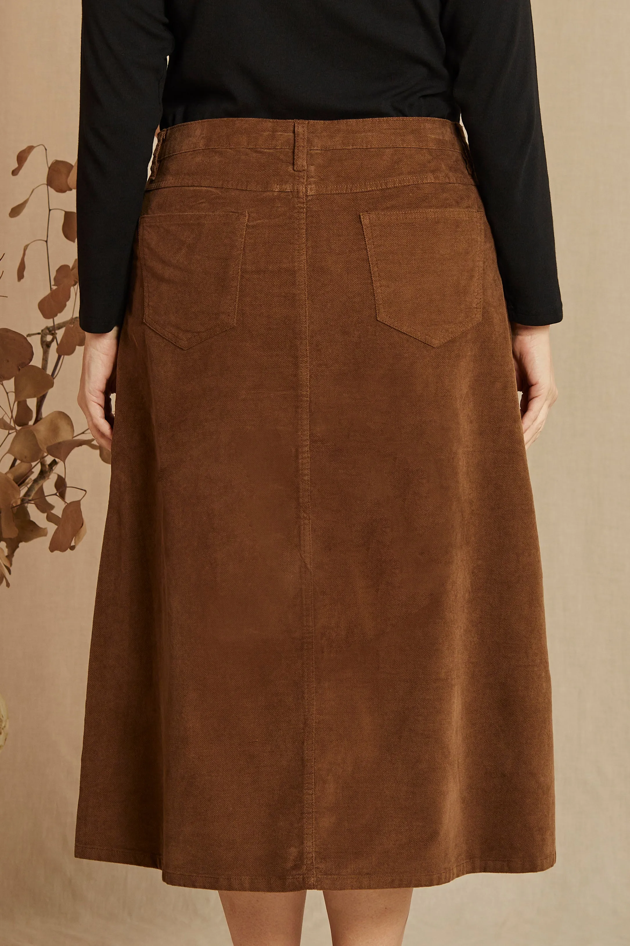 Adrift A-Line Brushed Cotton Skirt in Chocolate