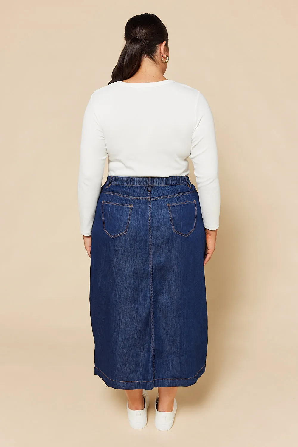 Adrift Split Tencel Skirt in Dark Wash