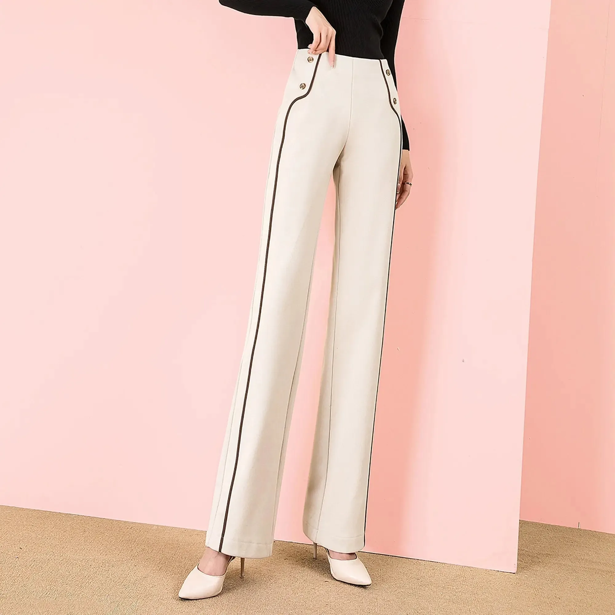 Andrea Ivory Striped Striped Staight Leg Pants