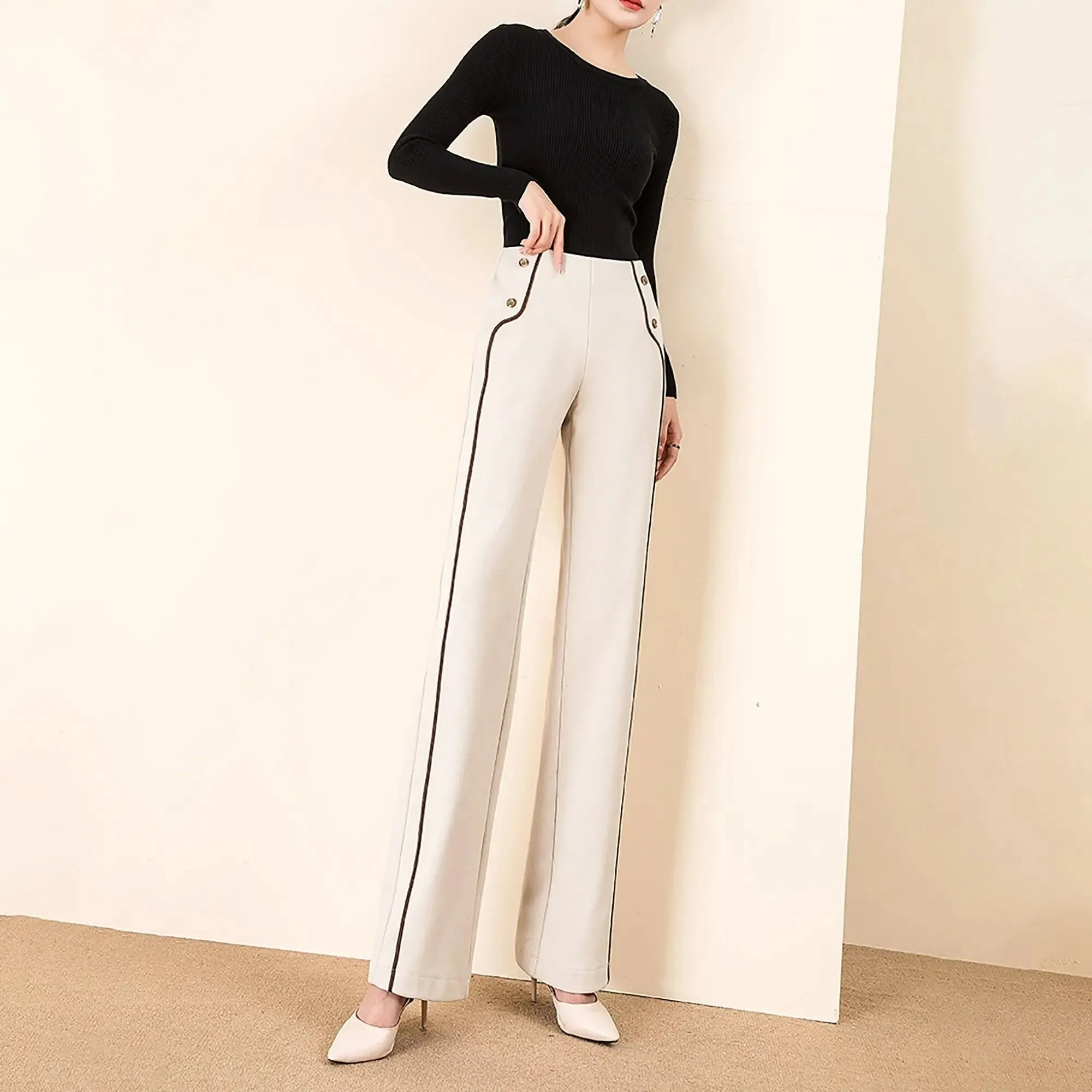 Andrea Ivory Striped Striped Staight Leg Pants