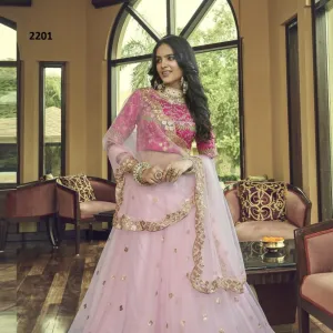 Baby Pink Thread with Sequins Embroidery Work Lehenga(ONLY PREPAID)