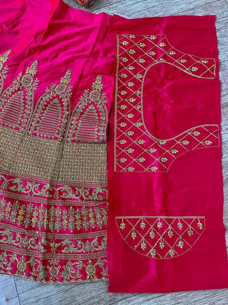 Beautiful Rani Pink Color Embroidery Party Wear Silk Stone Work Lehenga