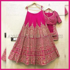 Beautiful Rani Pink Color Embroidery Party Wear Silk Stone Work Lehenga