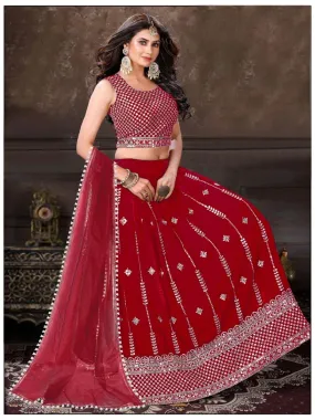 Beautiful Red Designer Georgette Embroidery Lehenga Choli