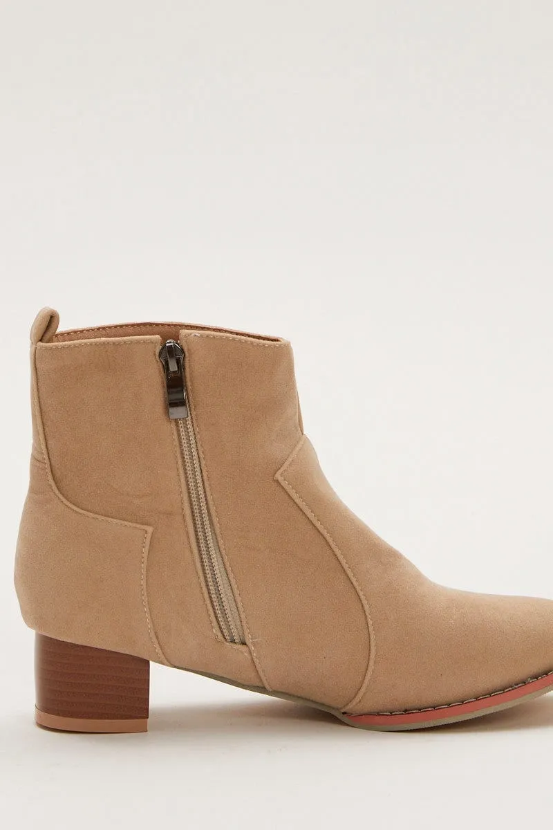 Beige Suedette Ankle Boots