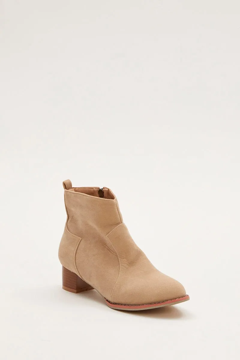 Beige Suedette Ankle Boots