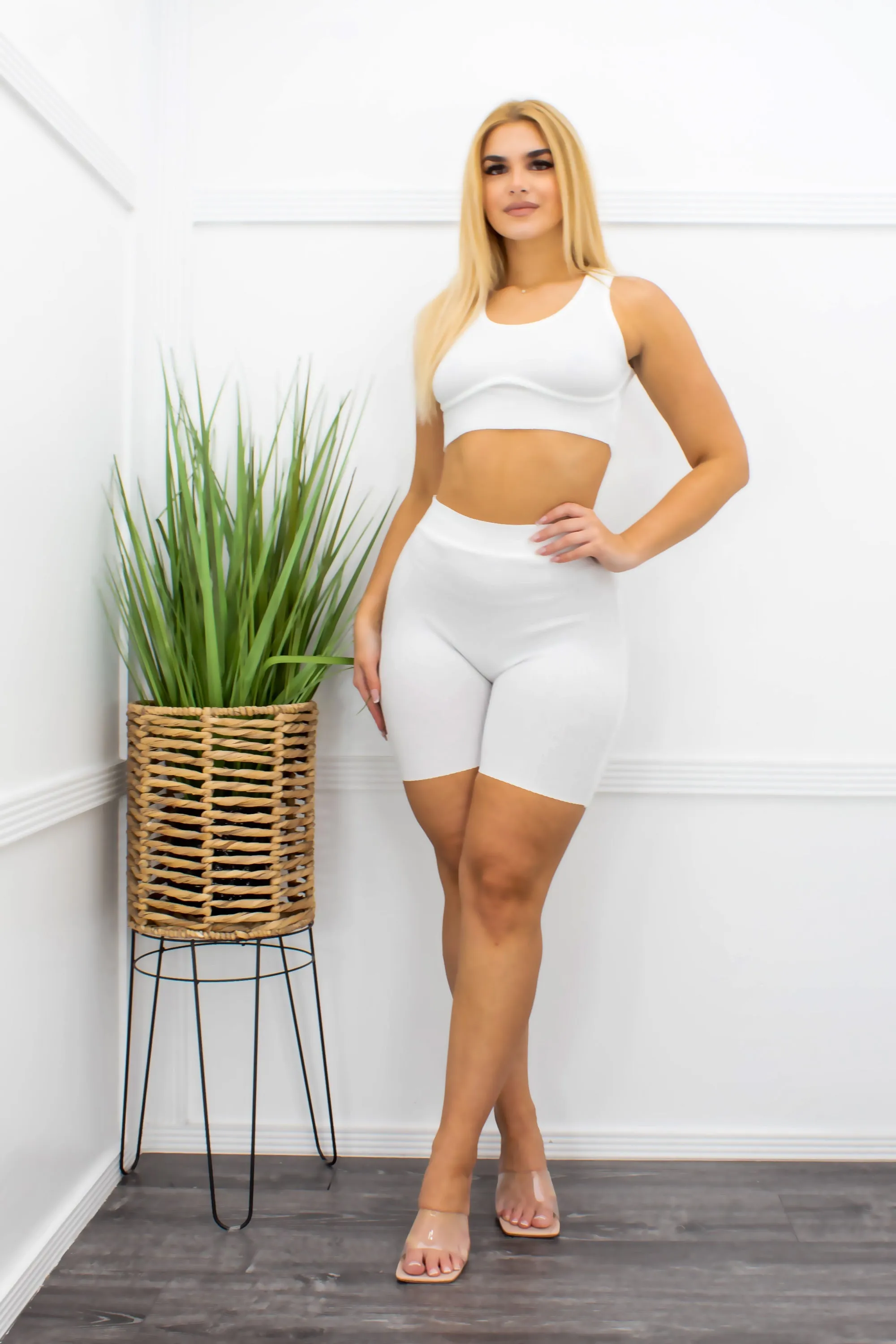 Bodycon Crop Top Short Set White