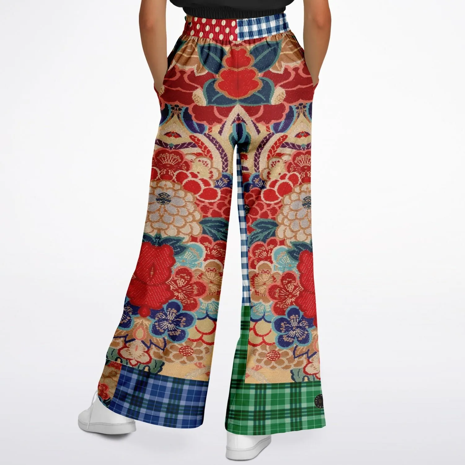 Busan Fleur Plaid Patchwork Eco-Poly Stretchy Phat Bellbottoms