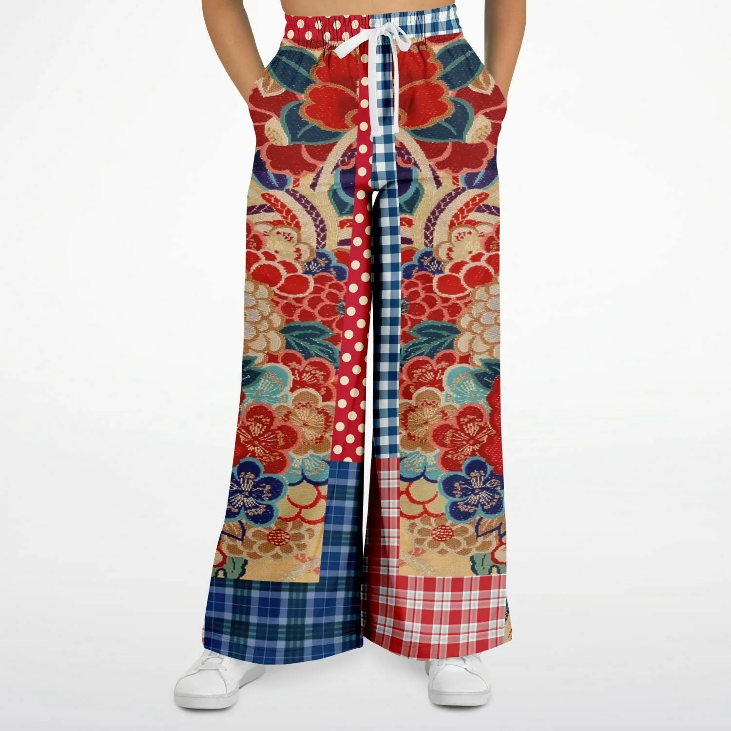 Busan Fleur Plaid Patchwork Eco-Poly Stretchy Phat Bellbottoms