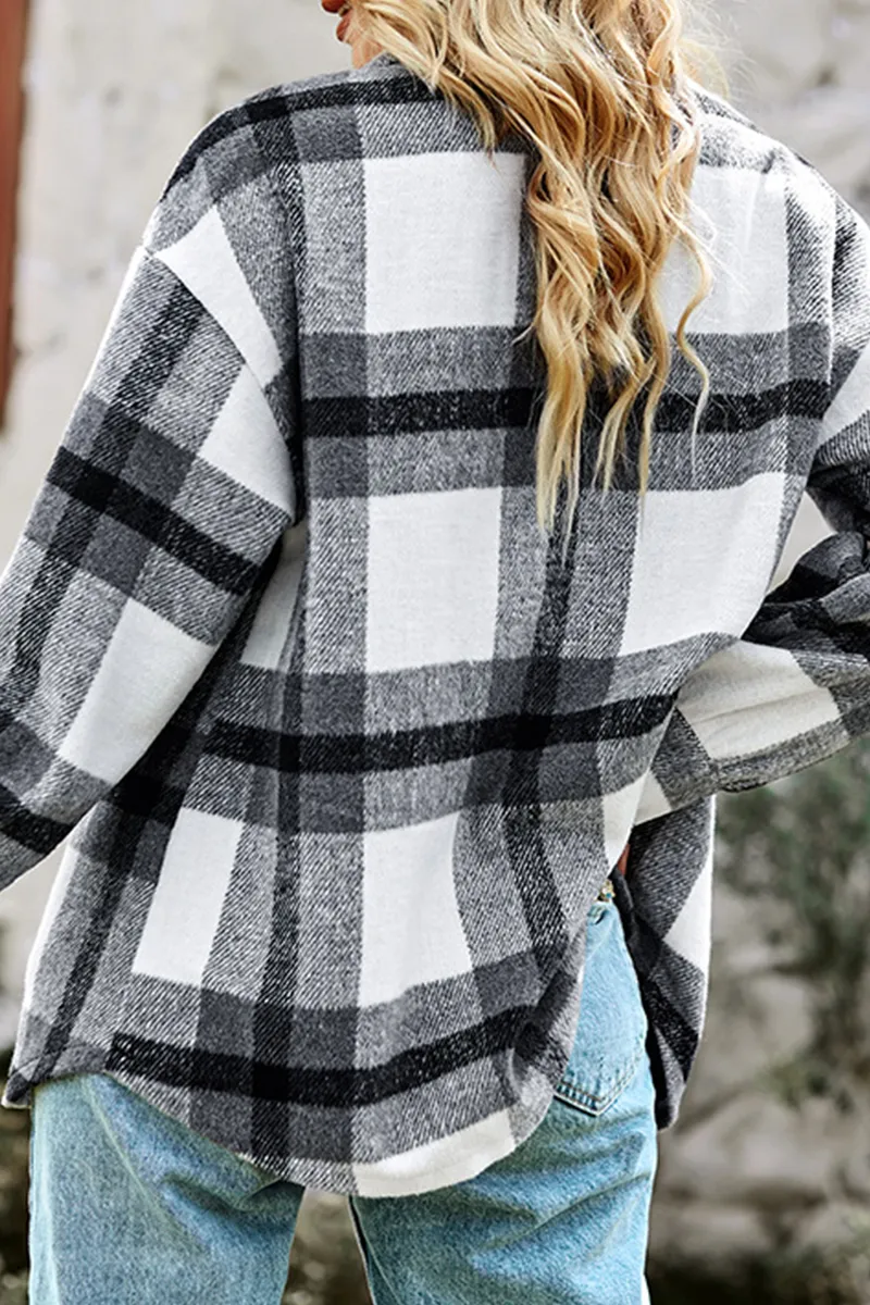 Casual Plaid Patchwork Turndown Collar Tops