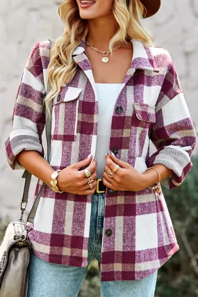 Casual Plaid Patchwork Turndown Collar Tops