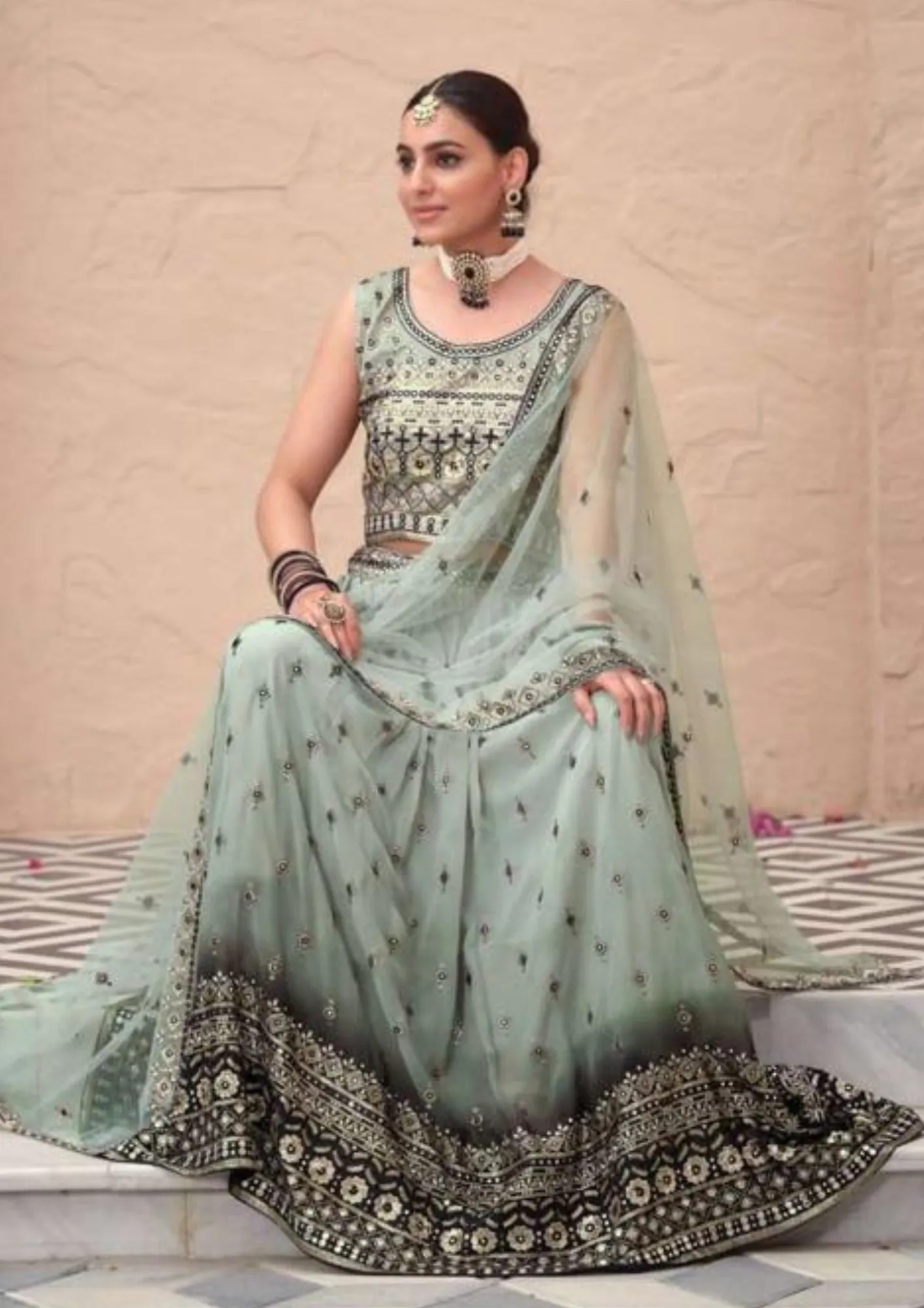 Charming Green Color Fancy Designer Embroidered Lehenga Choli With Dupatta