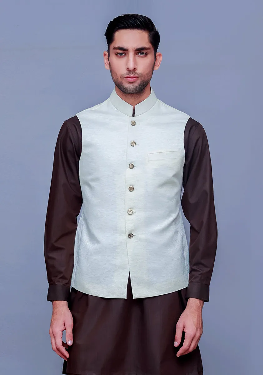 Classic Jamawar Cream Traditional Waistcoat