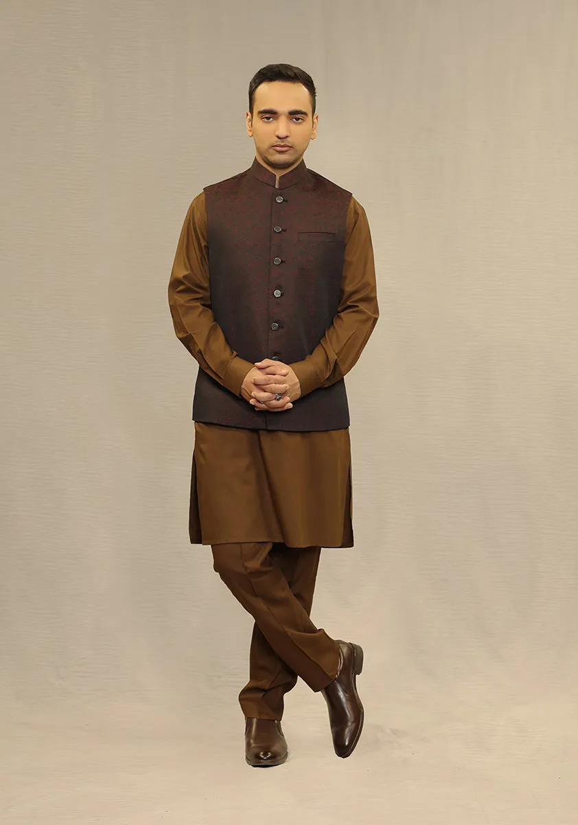 Classic Kambal Jamawar Vintage Violet Traditional Waistcoat