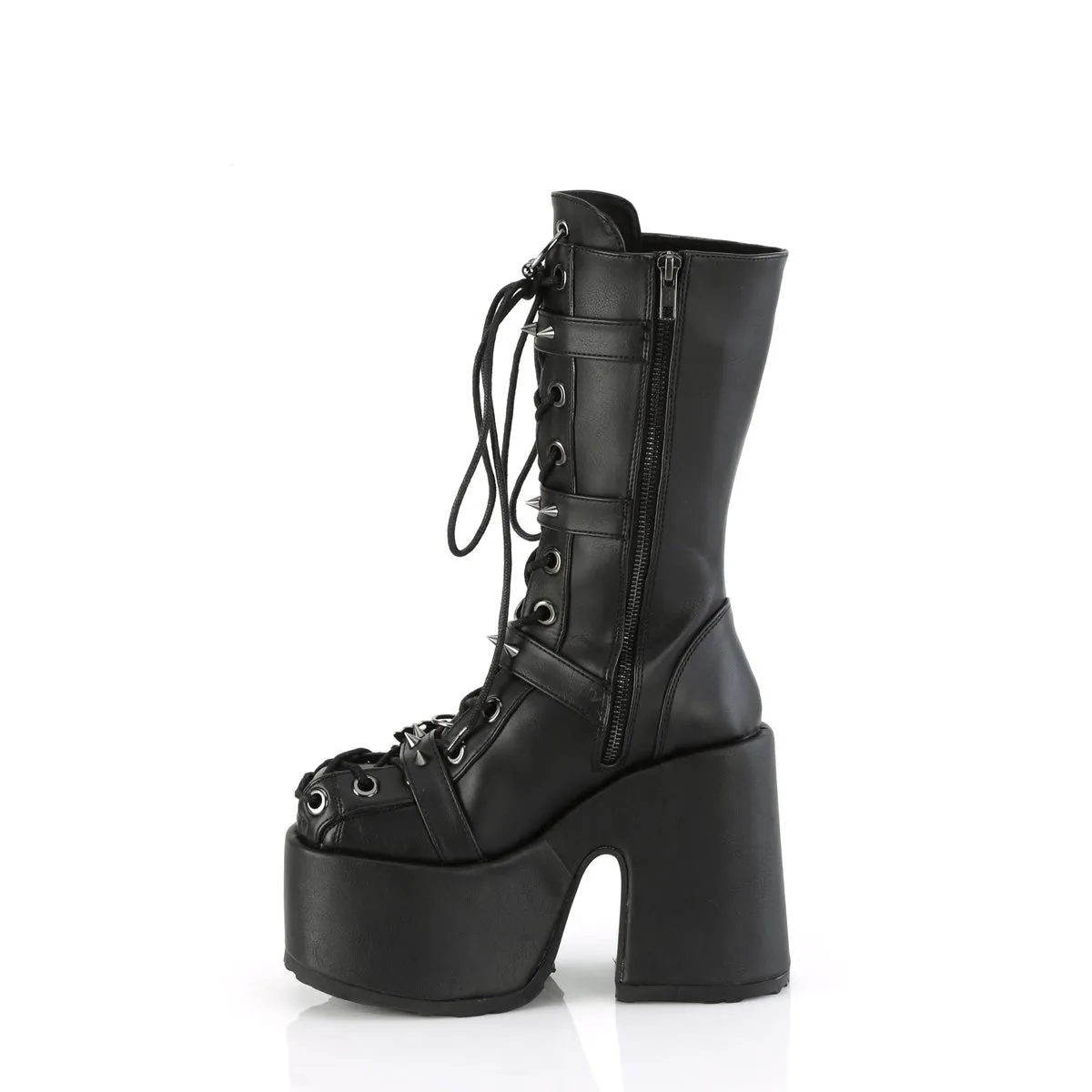 Demonia CAMEL-115 | Black Vegan Leather Mid-Calf Boots