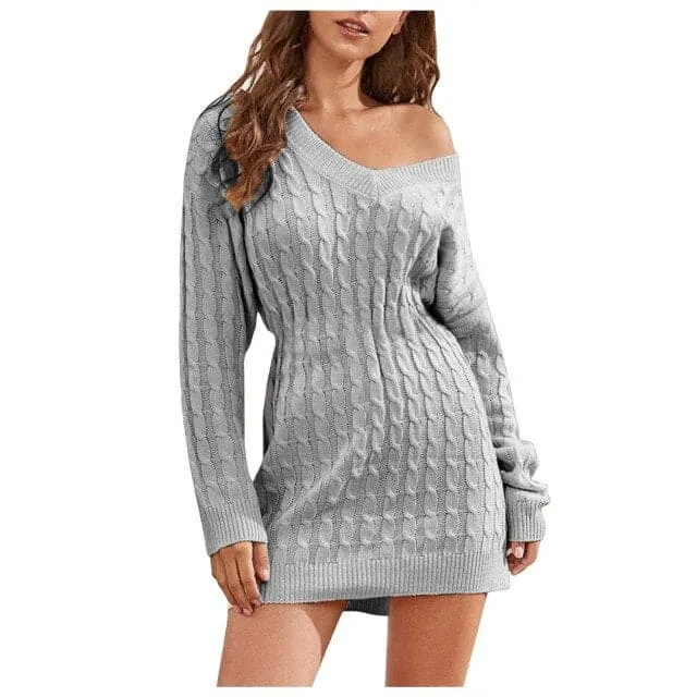 DressBetty - Casual Solid Color Pull Sweater Dresses