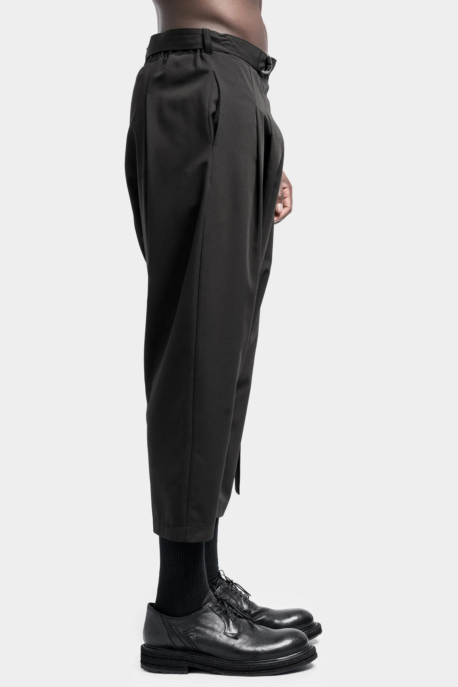 Drop crotch cropped pleated trousers