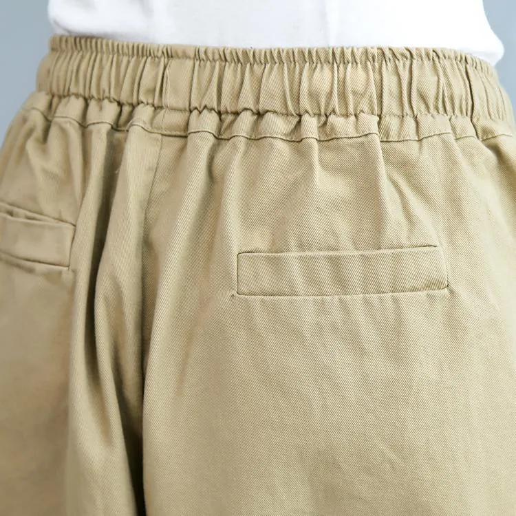 Elastic Waist Casual Wild Leg Pants-Khaki