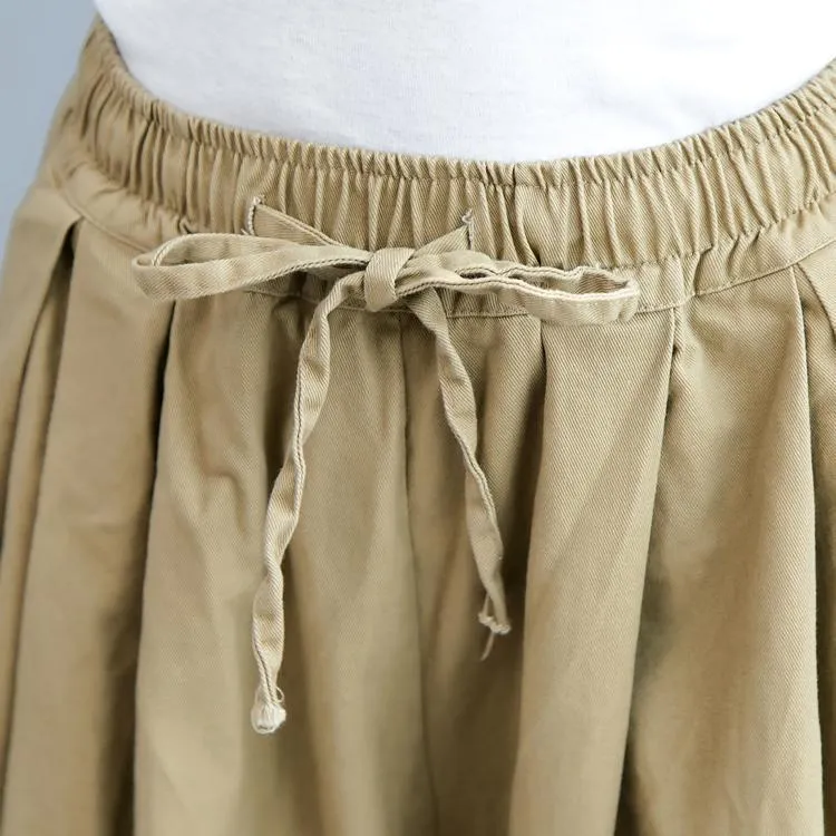 Elastic Waist Casual Wild Leg Pants-Khaki