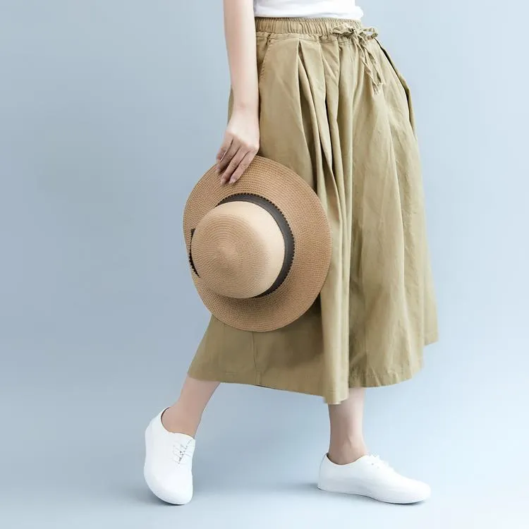 Elastic Waist Casual Wild Leg Pants-Khaki