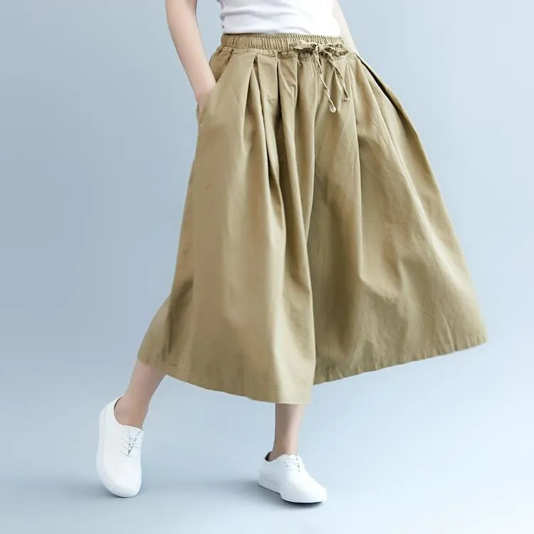 Elastic Waist Casual Wild Leg Pants-Khaki