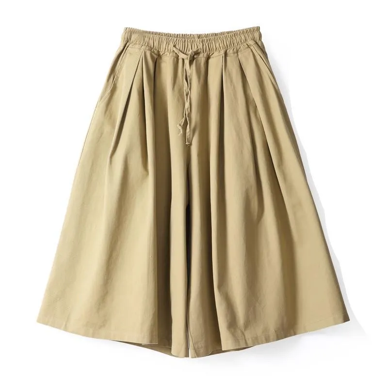 Elastic Waist Casual Wild Leg Pants-Khaki