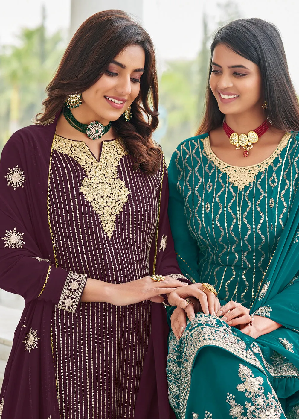 Elegant Plum Purple Resham & Zari Work Palazzo Salwar Suit