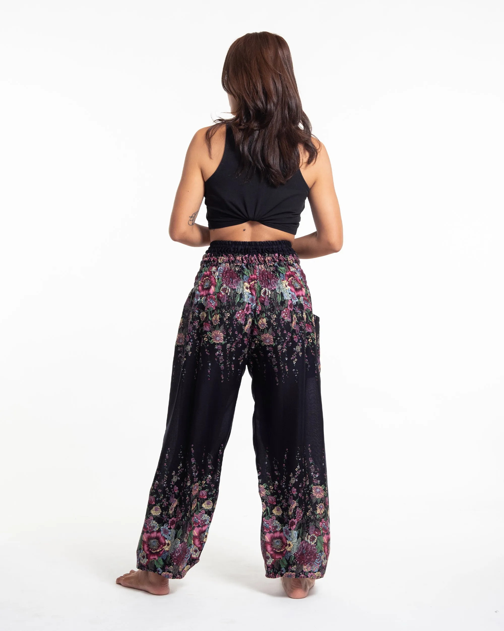 Floral Women's Harem Pants in Black