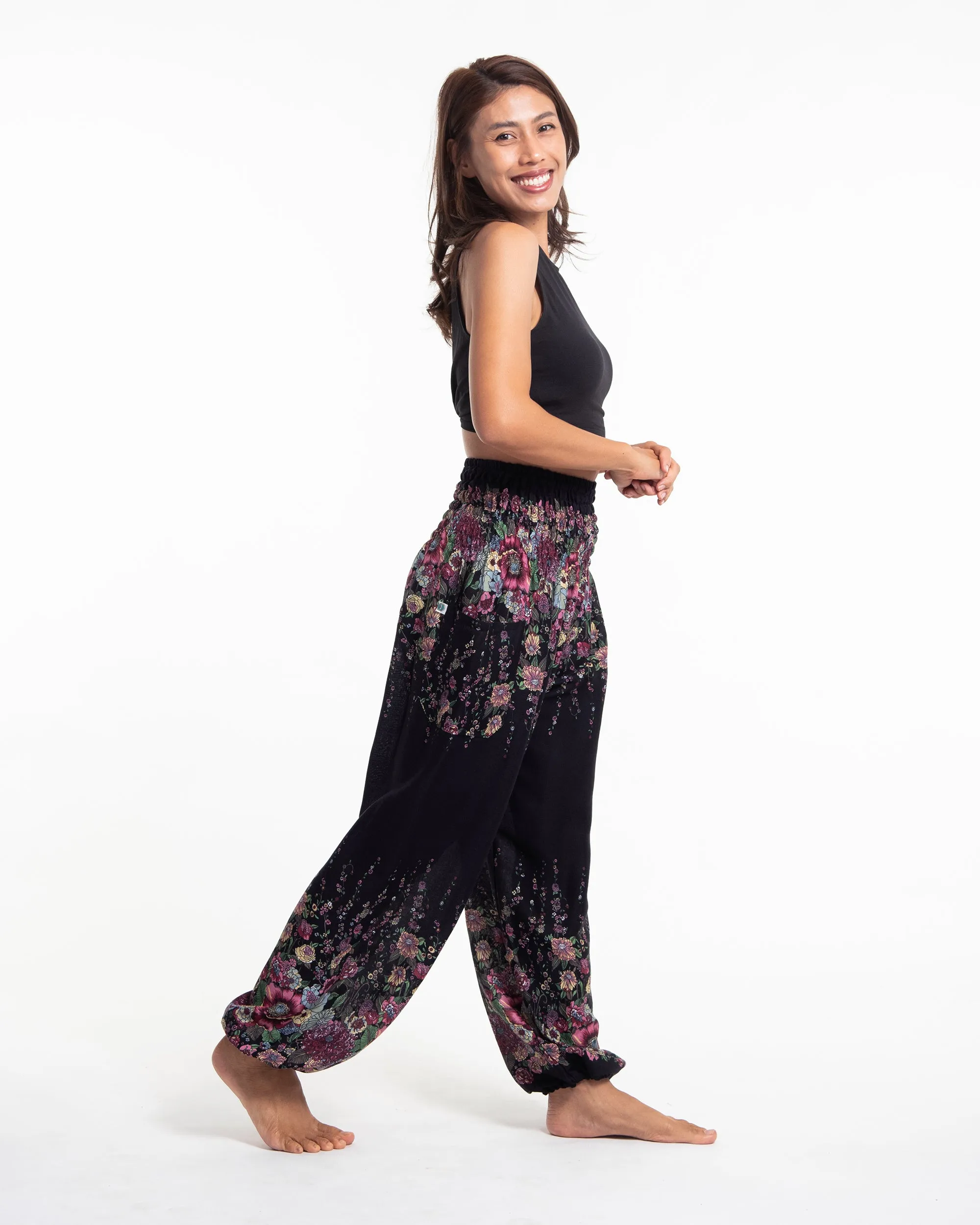 Floral Women's Harem Pants in Black