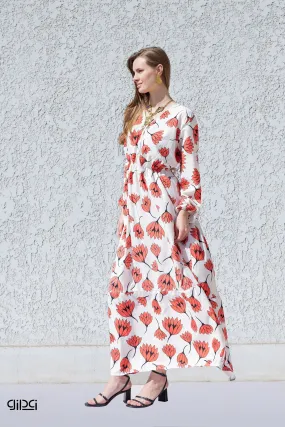 Fresh white flower print cotton caftan, Cotton caftan dress, African women clothing, Boho maxi dress,Bohemian maxi dress, Boho summer caftan