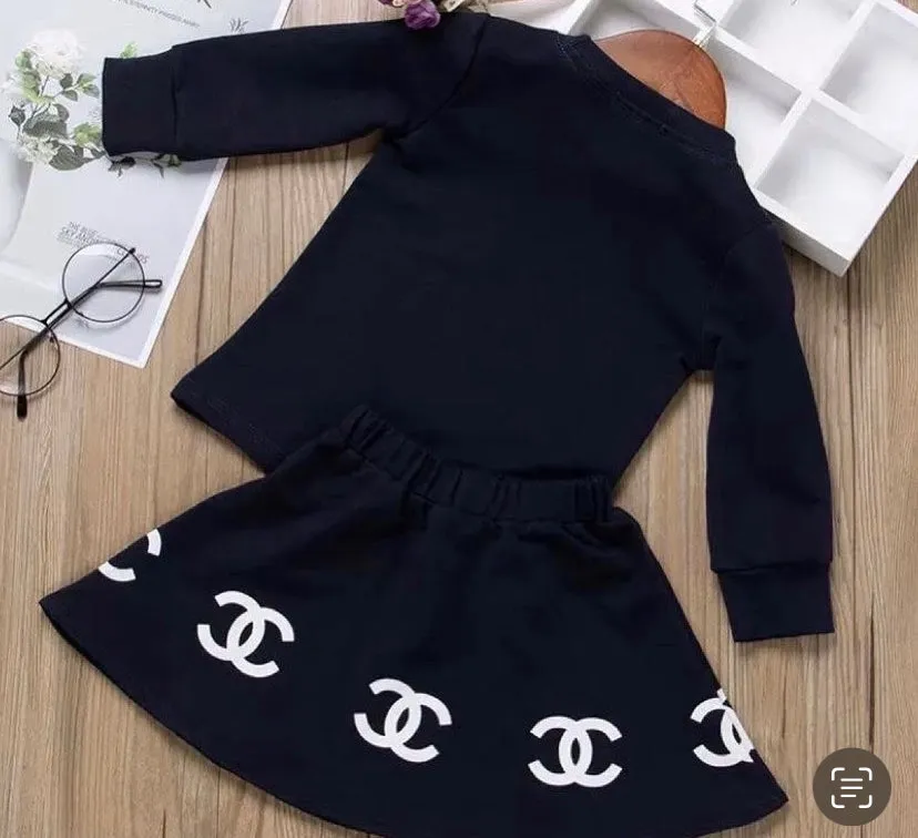 GIRLS NAVYBDESIGNED  SKIRT SET