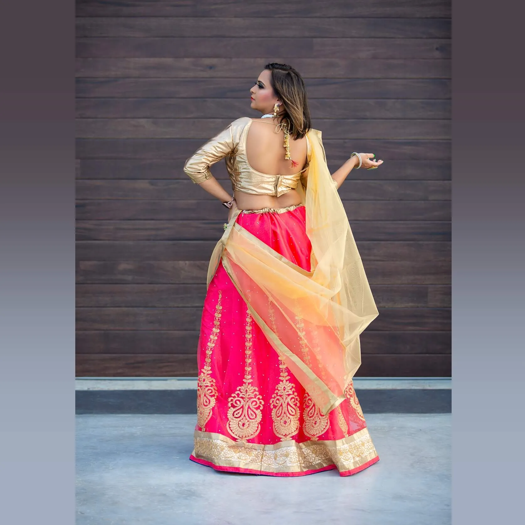 Gold Blouse and lehenga in assorted colors