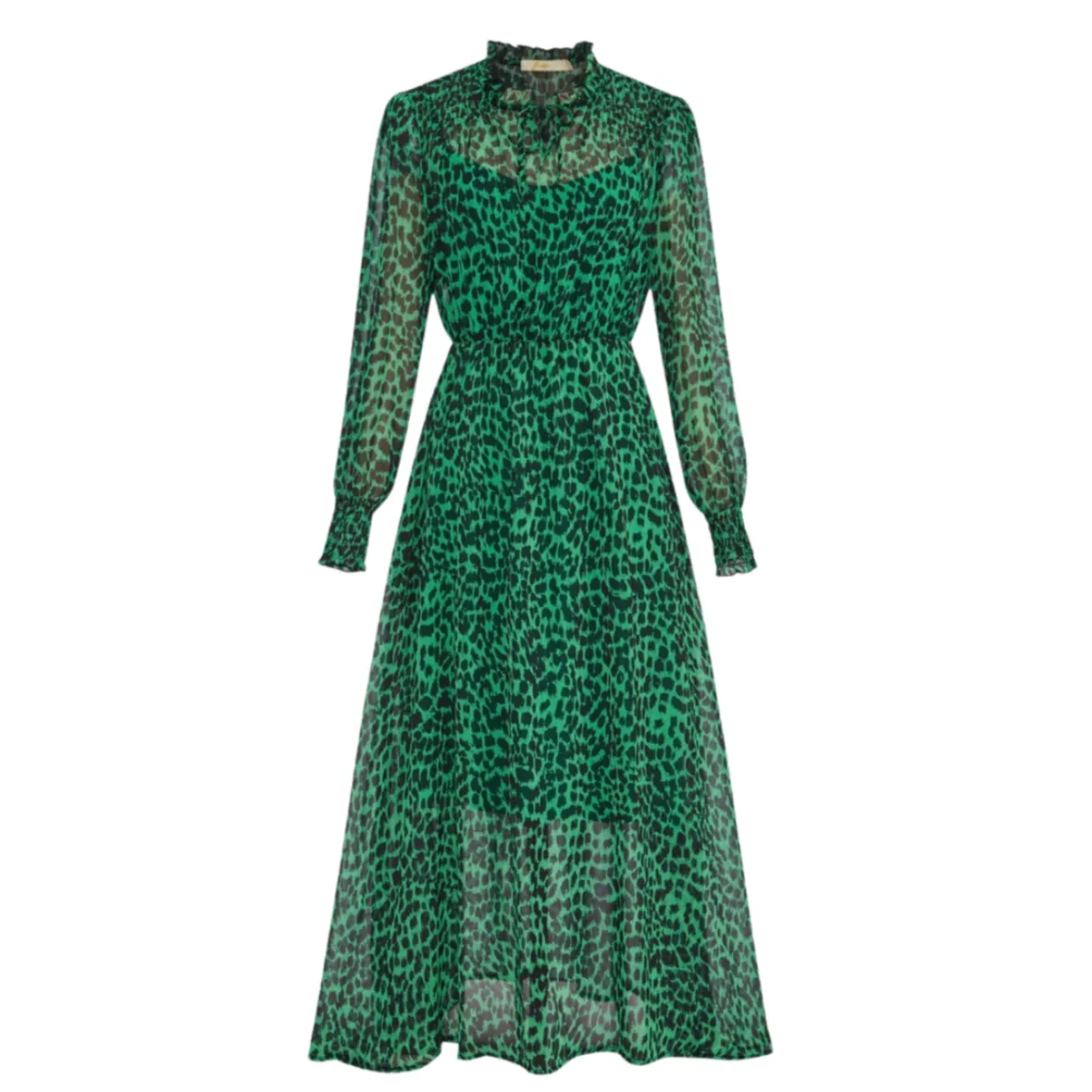 Green Animal Print Chiffon Dress