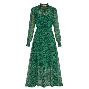 Green Animal Print Chiffon Dress