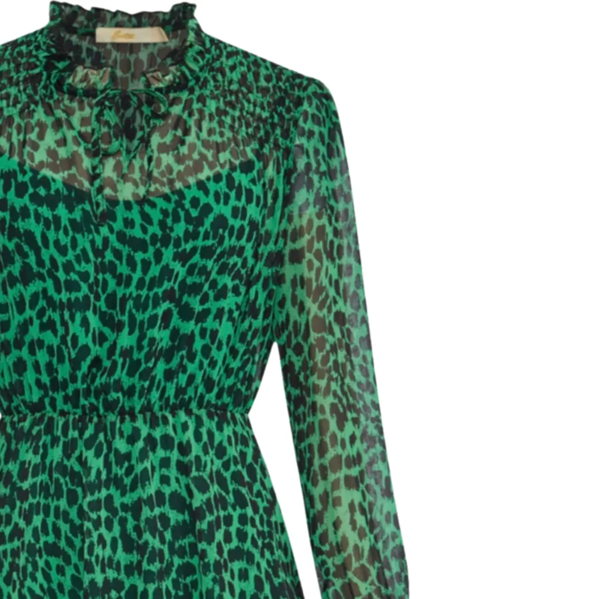 Green Animal Print Chiffon Dress