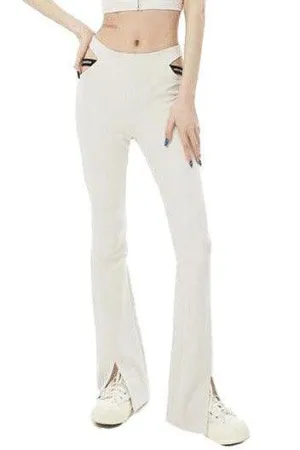 Grey Wheat Cut-Out Bell-Bottoms