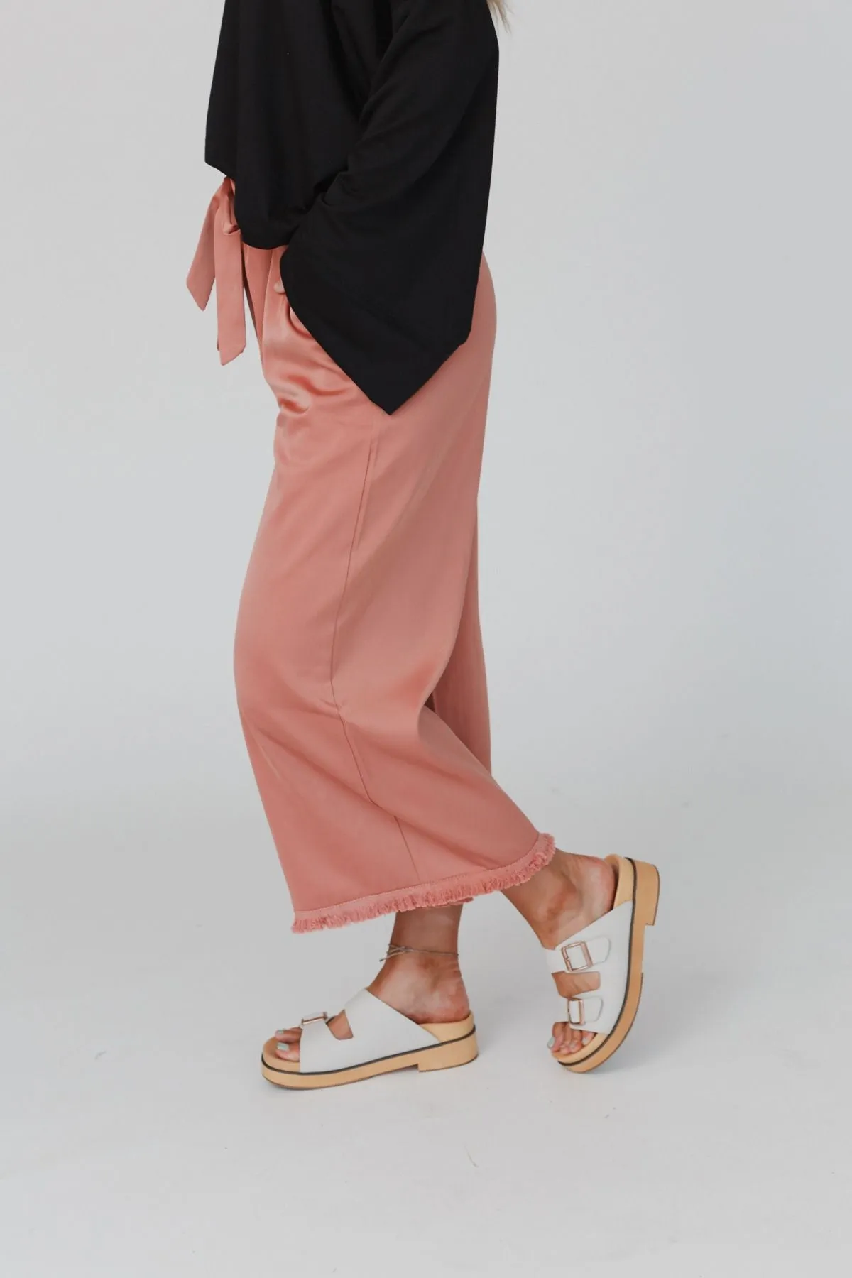 Here To Stay Fringed Culottes - Peach