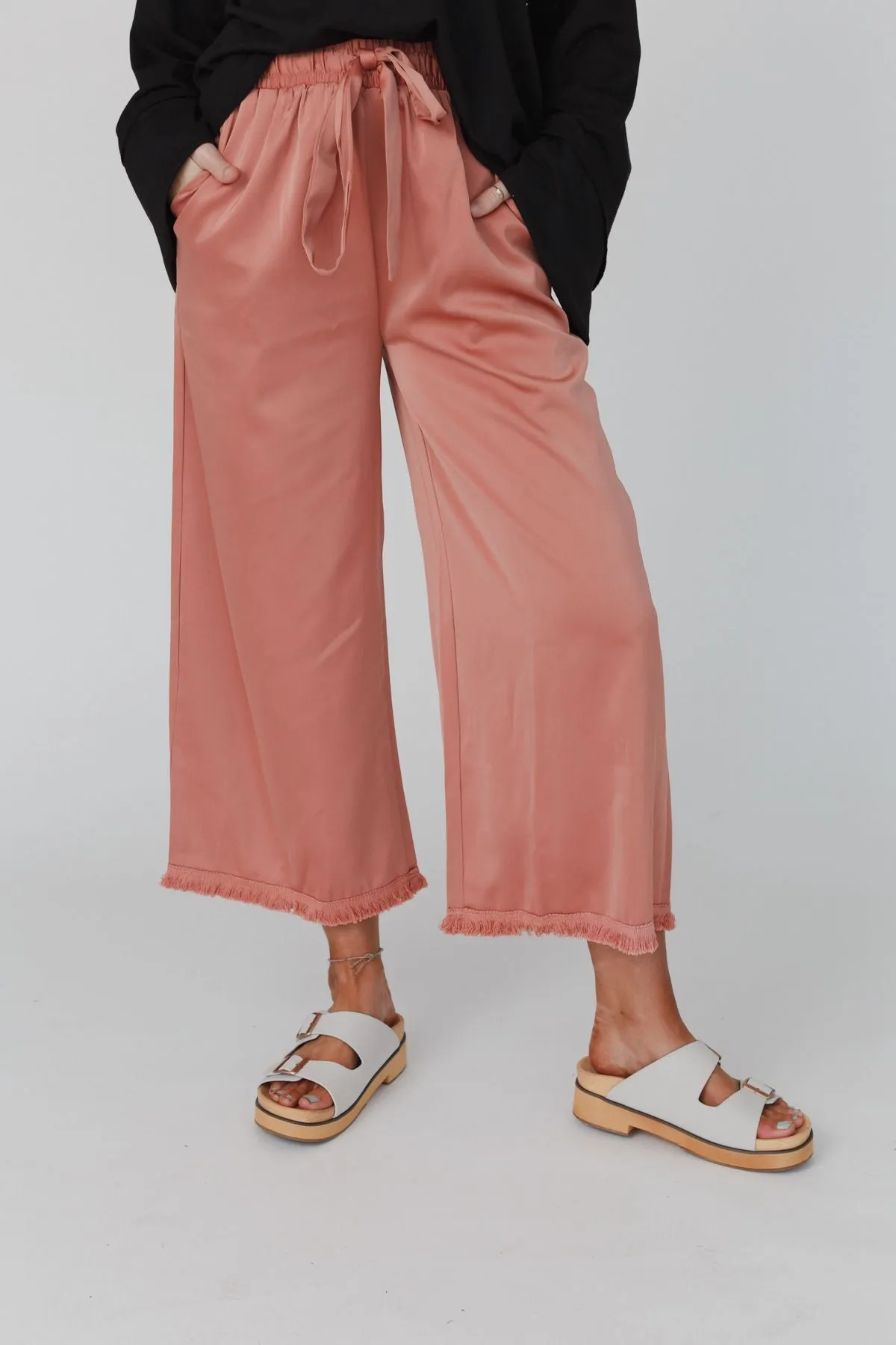 Here To Stay Fringed Culottes - Peach