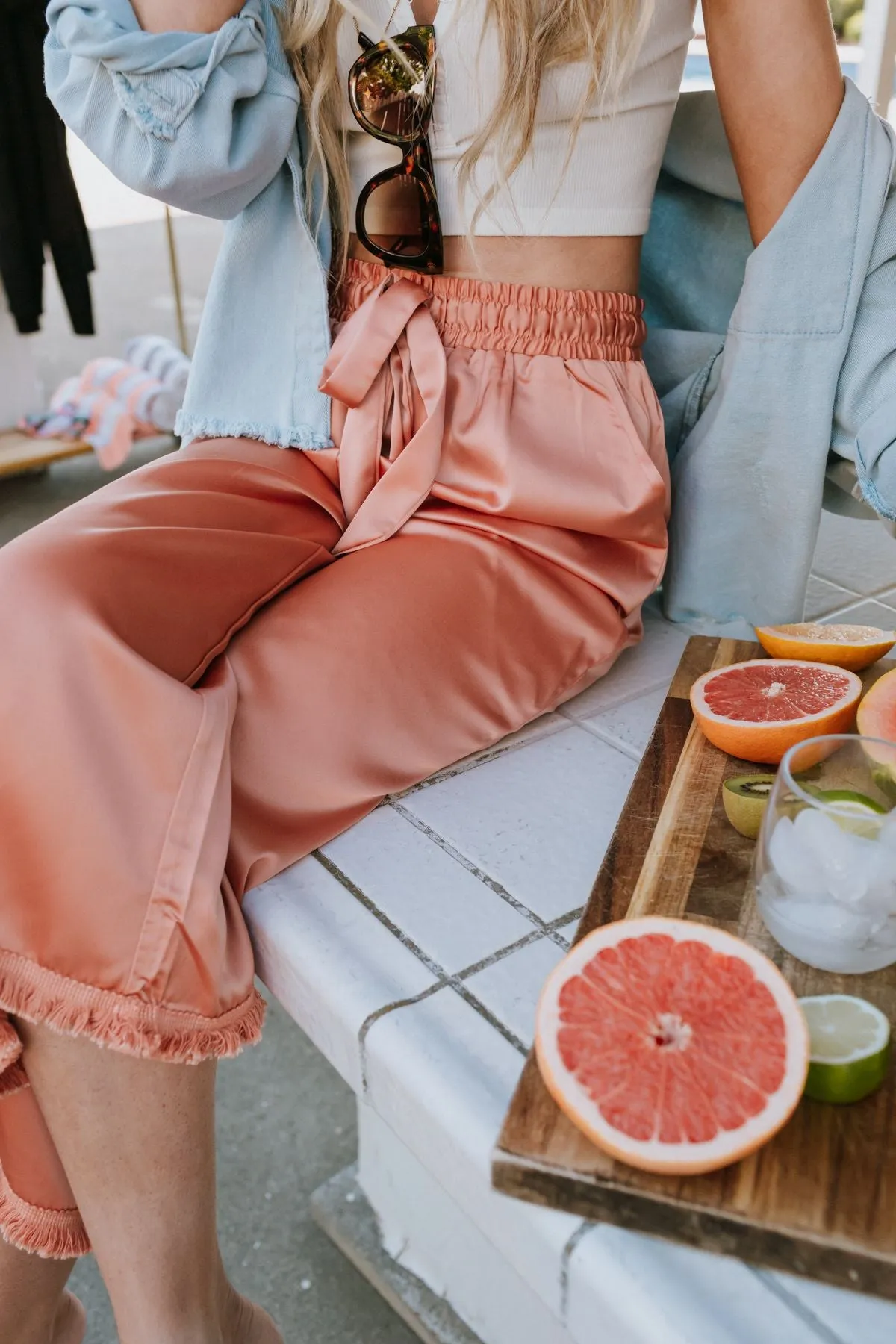 Here To Stay Fringed Culottes - Peach