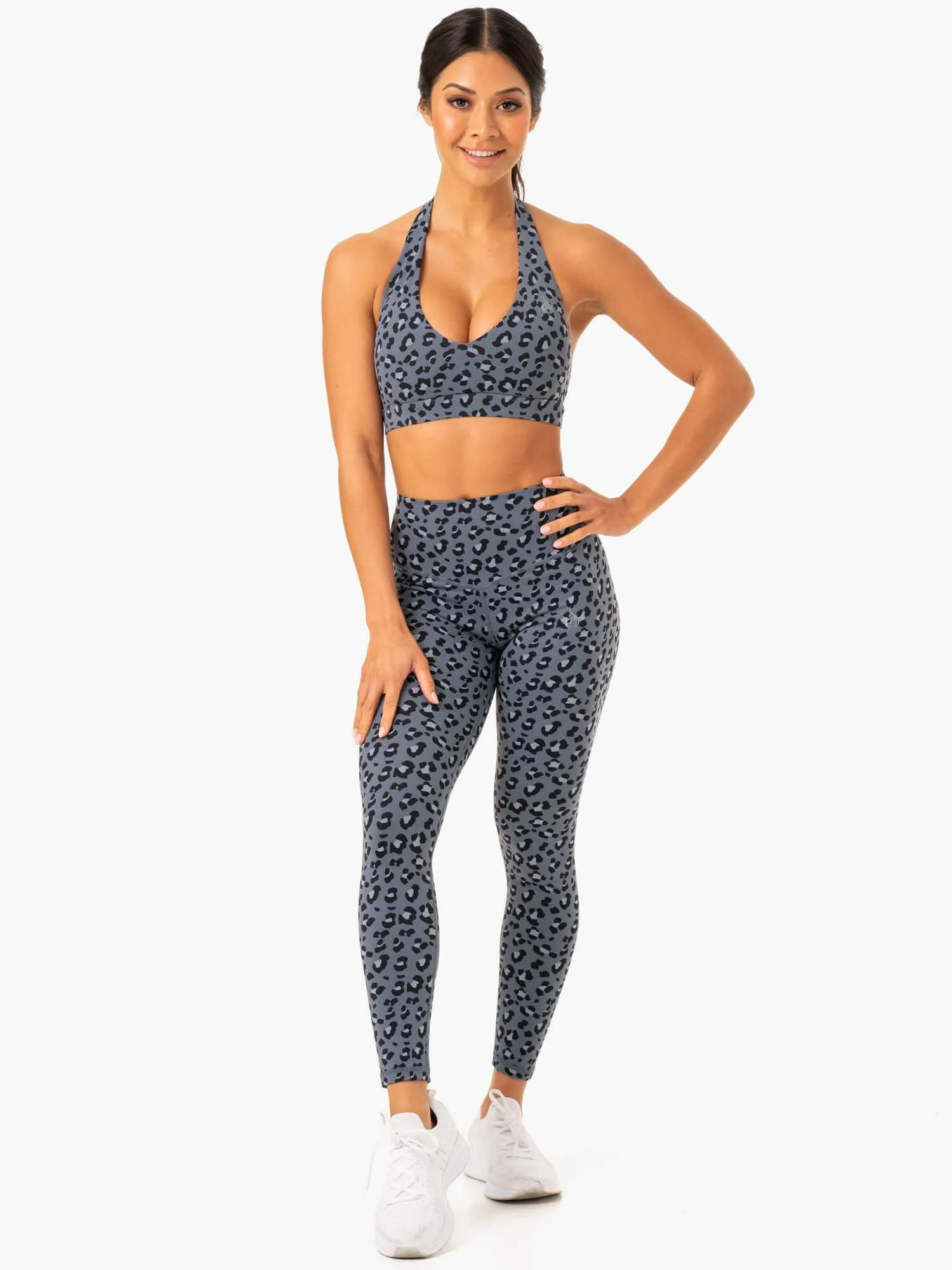 Hybrid Full Length Leggings - Steel Blue Leopard