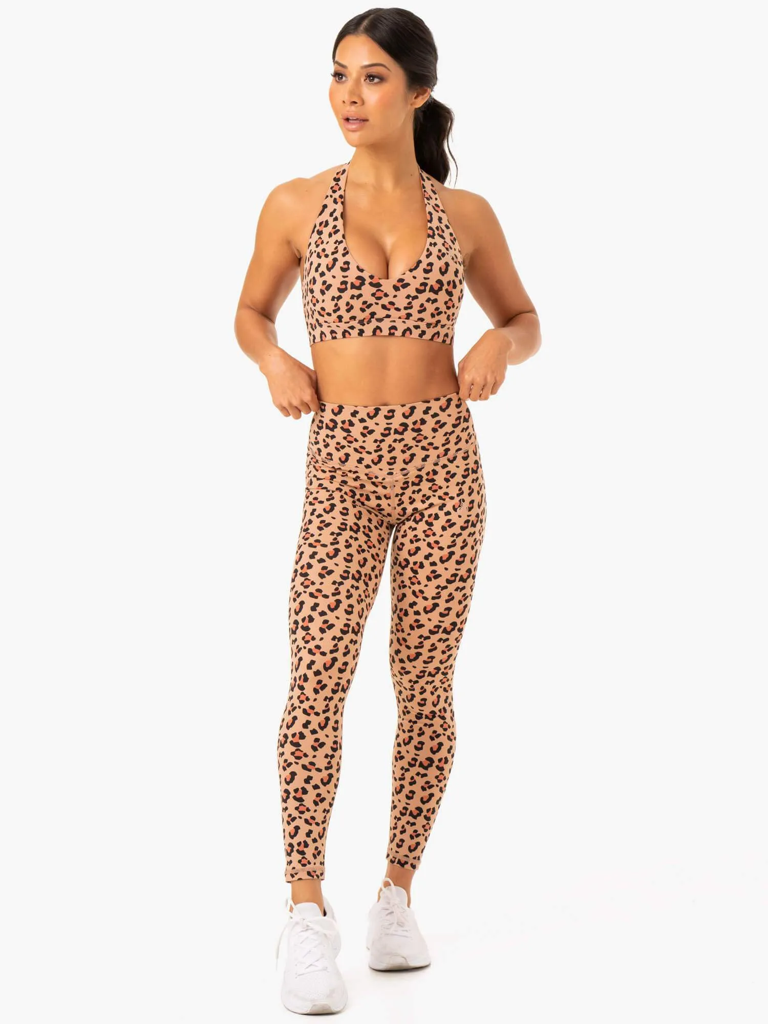 Hybrid Full Length Leggings - Tan Leopard