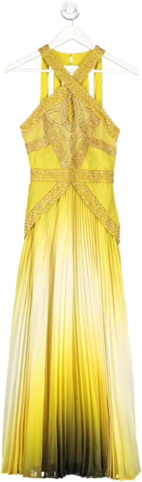 Karen Millen Yellow Geo Embellished Ombre Pleated Woven Maxi Dress BNWT UK 6