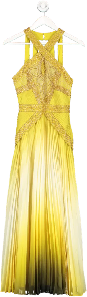 Karen Millen Yellow Geo Embellished Ombre Pleated Woven Maxi Dress BNWT UK 6