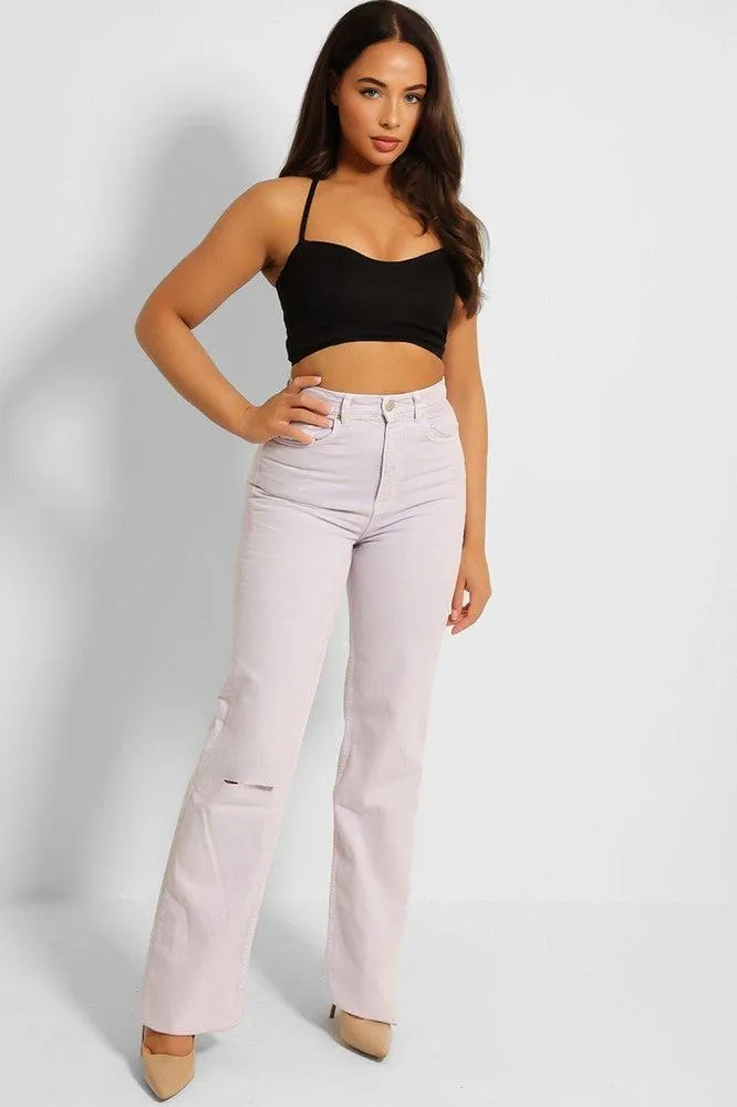 Lilac Slashed Knee  Straight Leg Jeans