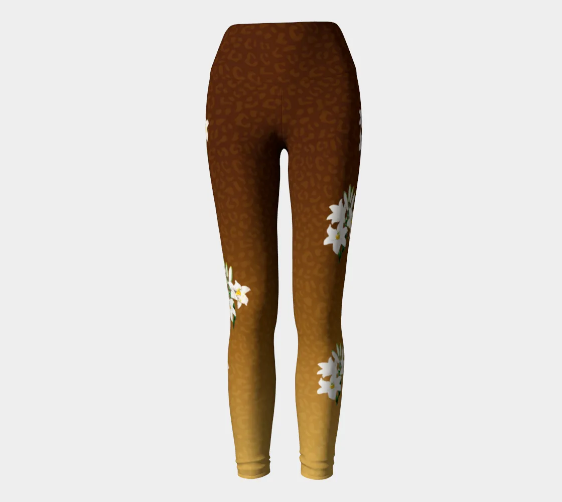 Lunging Leopards Blooming Lilies Yoga Leggings