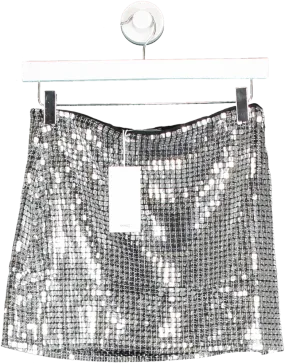 MANGO Metallic Silver Sequin Mini Skirt UK S