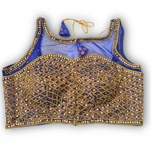 Mirror and Stonework Saree Blouse -  Blue